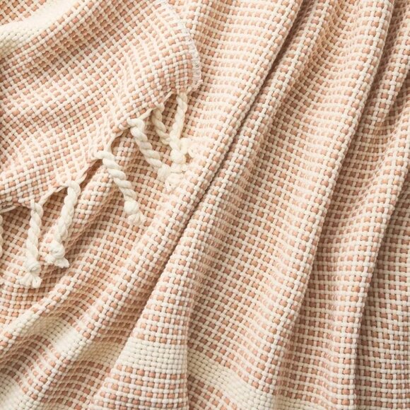 Threshold Orange & Cream Border Stripe w/ Tassels Sofa Throw Blanket 50" x 60" - Picture 3 of 6